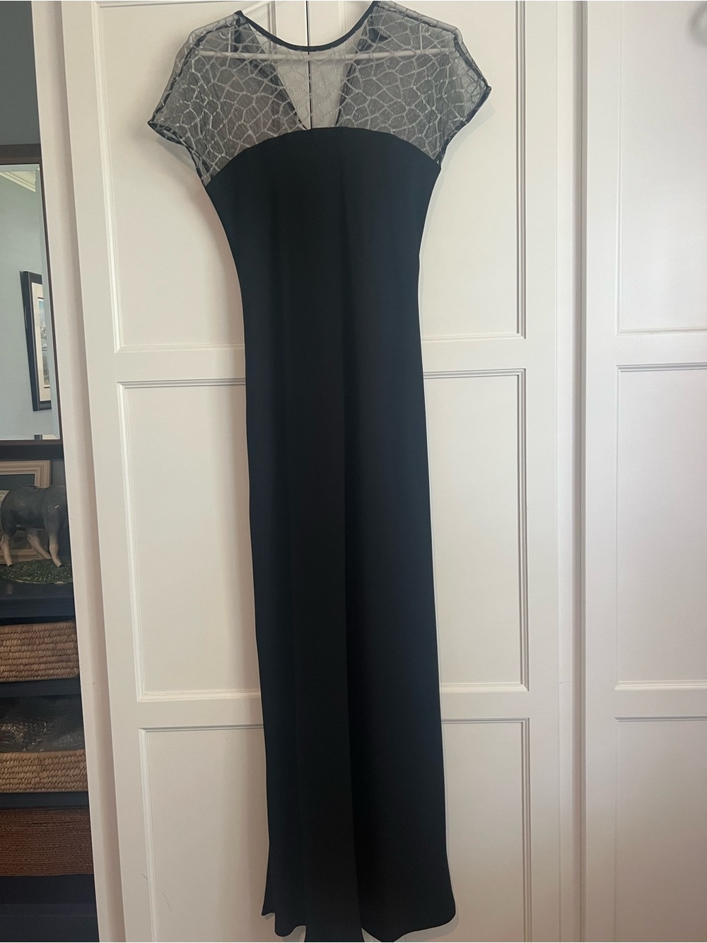 Chetta B Black Maxi Dress with Sheer Lace Yoke